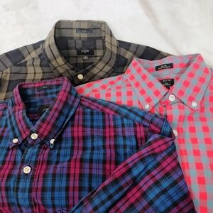 Bundle Lot 3 J Crew Mens Medium Button Slim Fit Shirt Plaid Check Casual Dress L